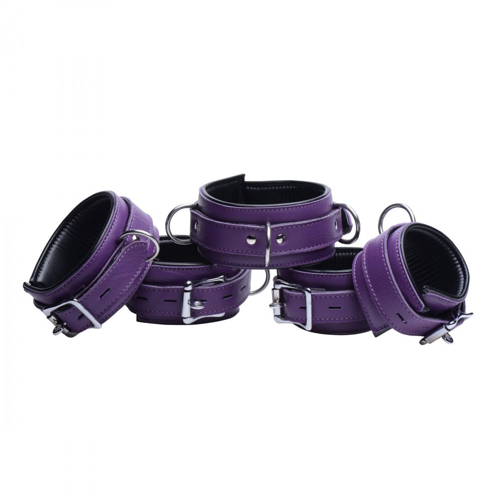 Strict Leather 5 Piece Locking Leather Bondage Set Purple